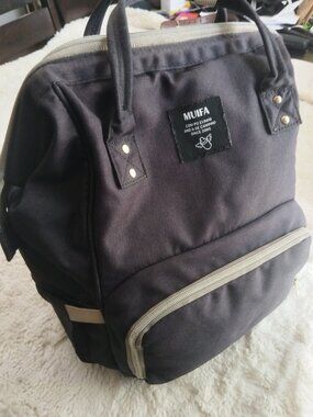 MUIFA Diaper Bag Backpack Charcoal Grey Black Beige Wide Opening Travel Baby Bag